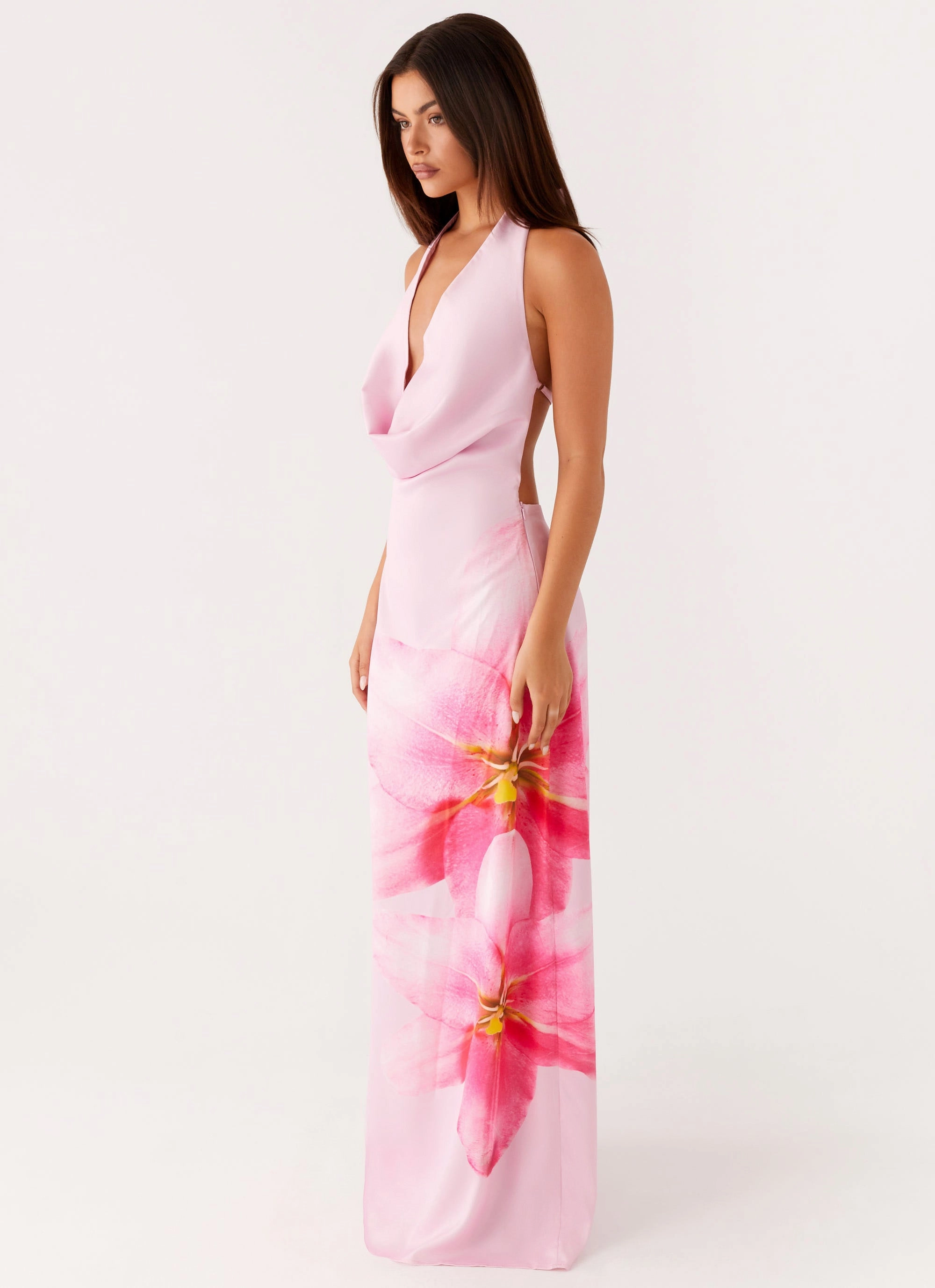 Soft Weave Bryony Cowl Maxi Dress - Pink