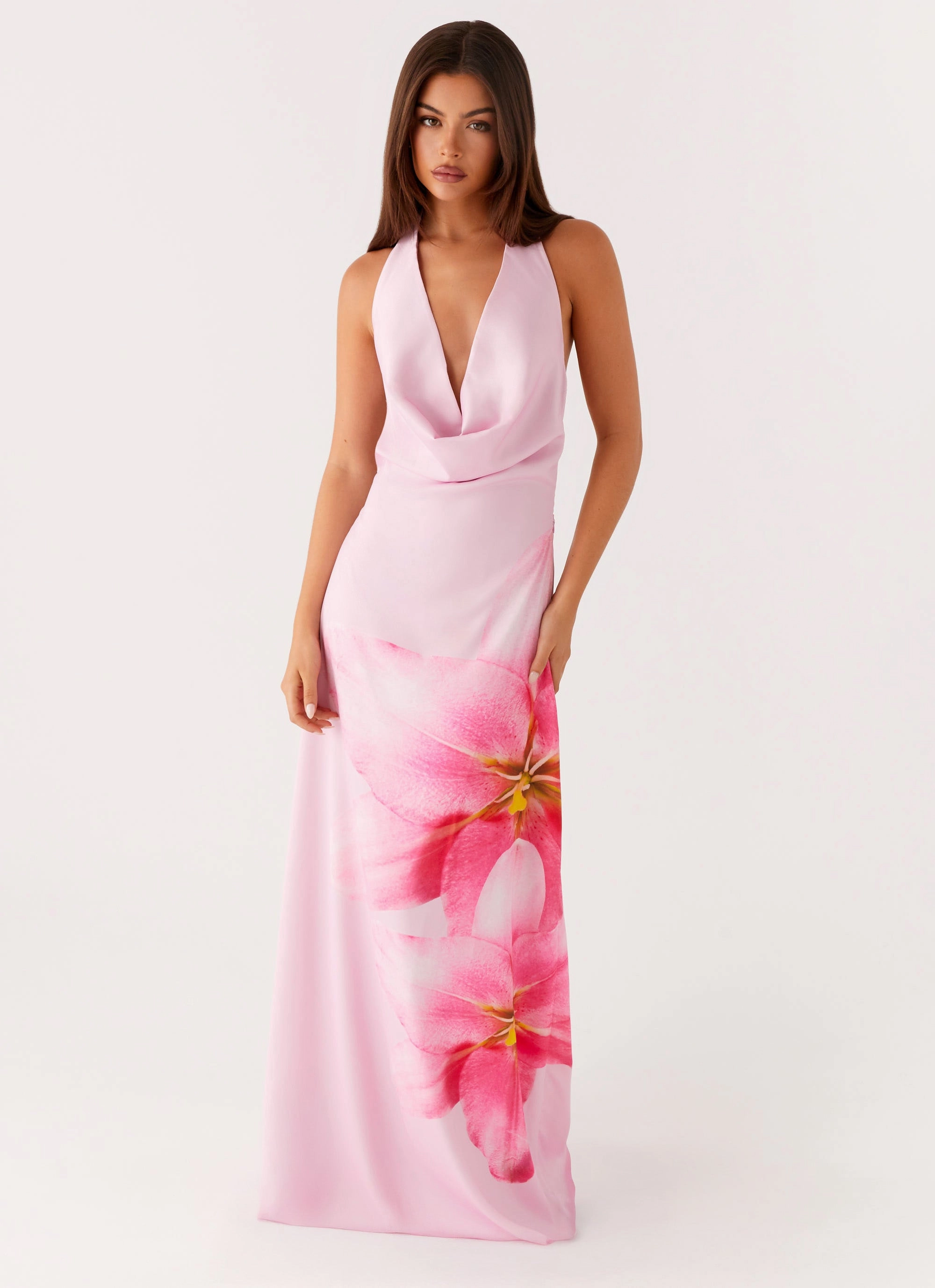 Occasion Wear Bryony Cowl Maxi Dress - Pink