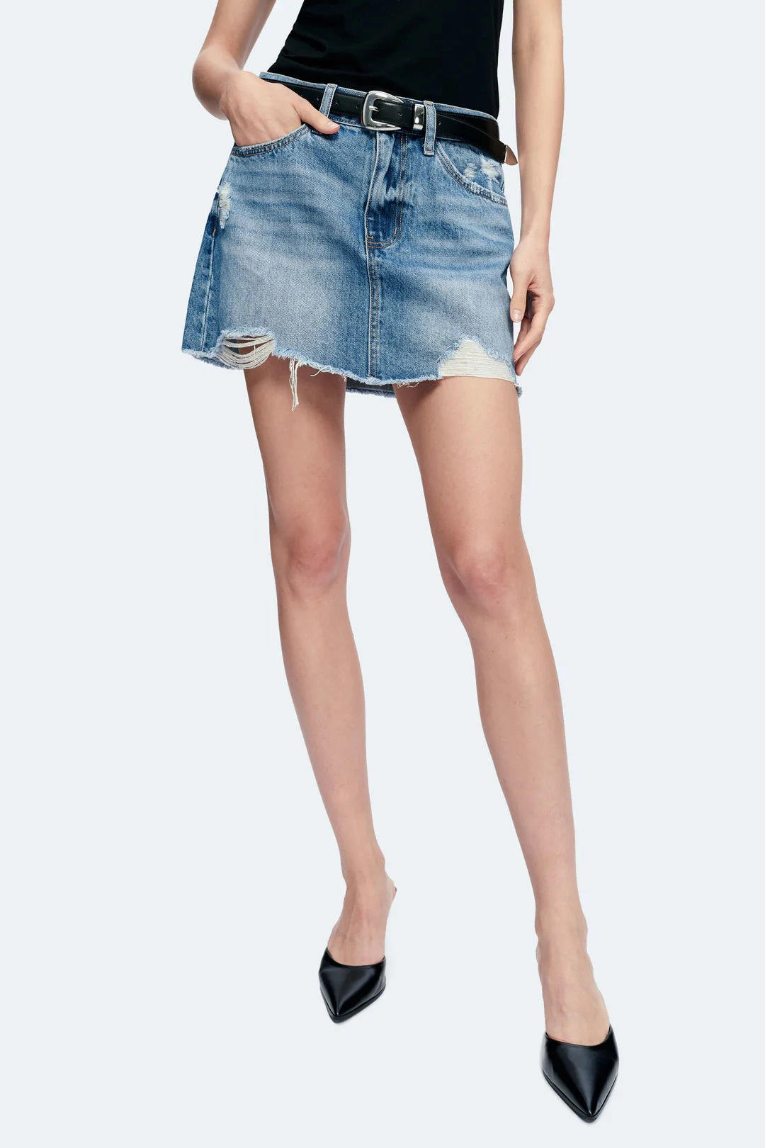 Anna Distressed Mini Skirt YarnDyed Stripes All-Purpose