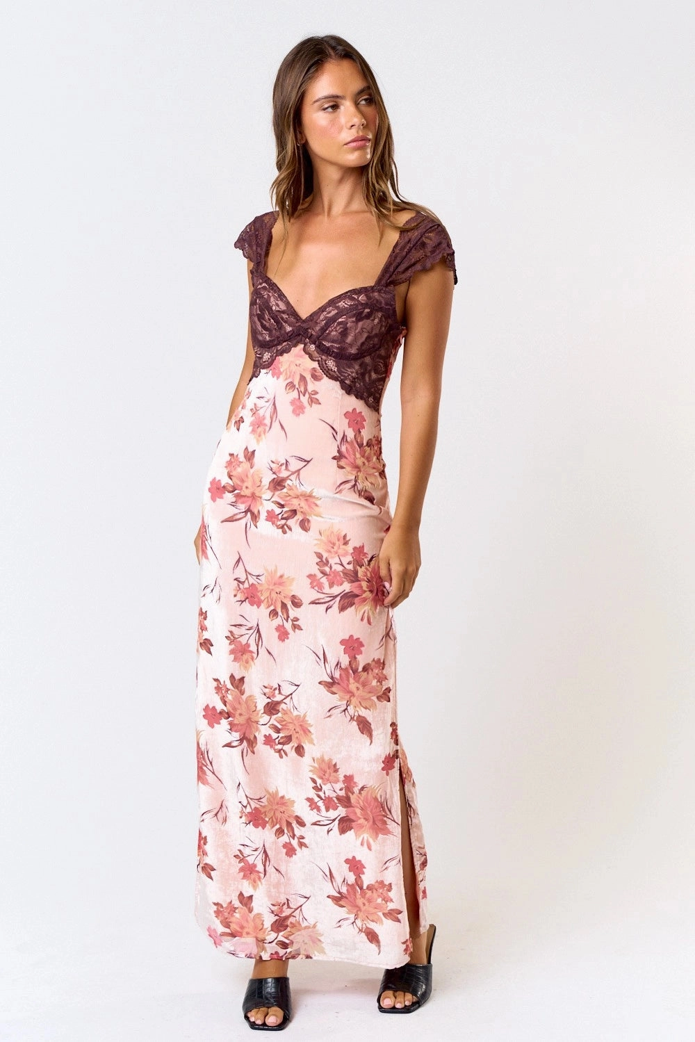 Anna Velvet Lace Maxi Dress Romantic-Style