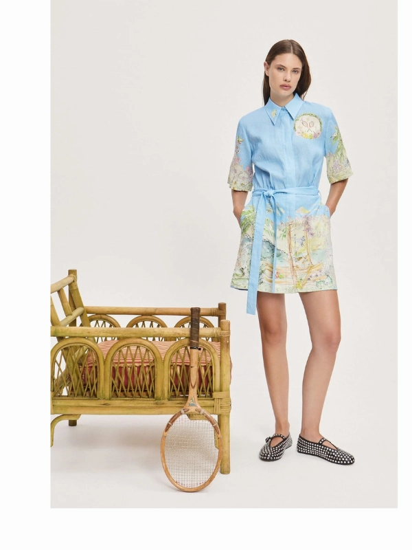 Anouk Mini Dress in Sky Contrasting Detail Spring Flow