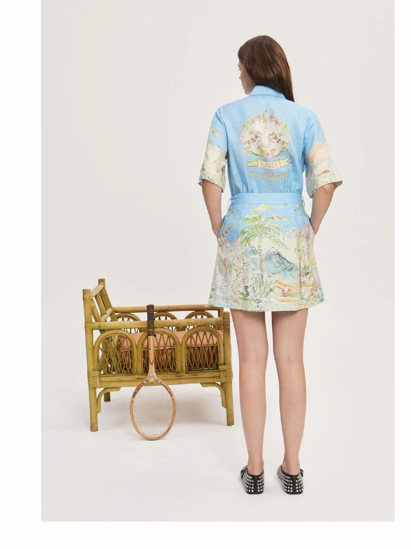 Anouk Mini Dress in Sky Button-front