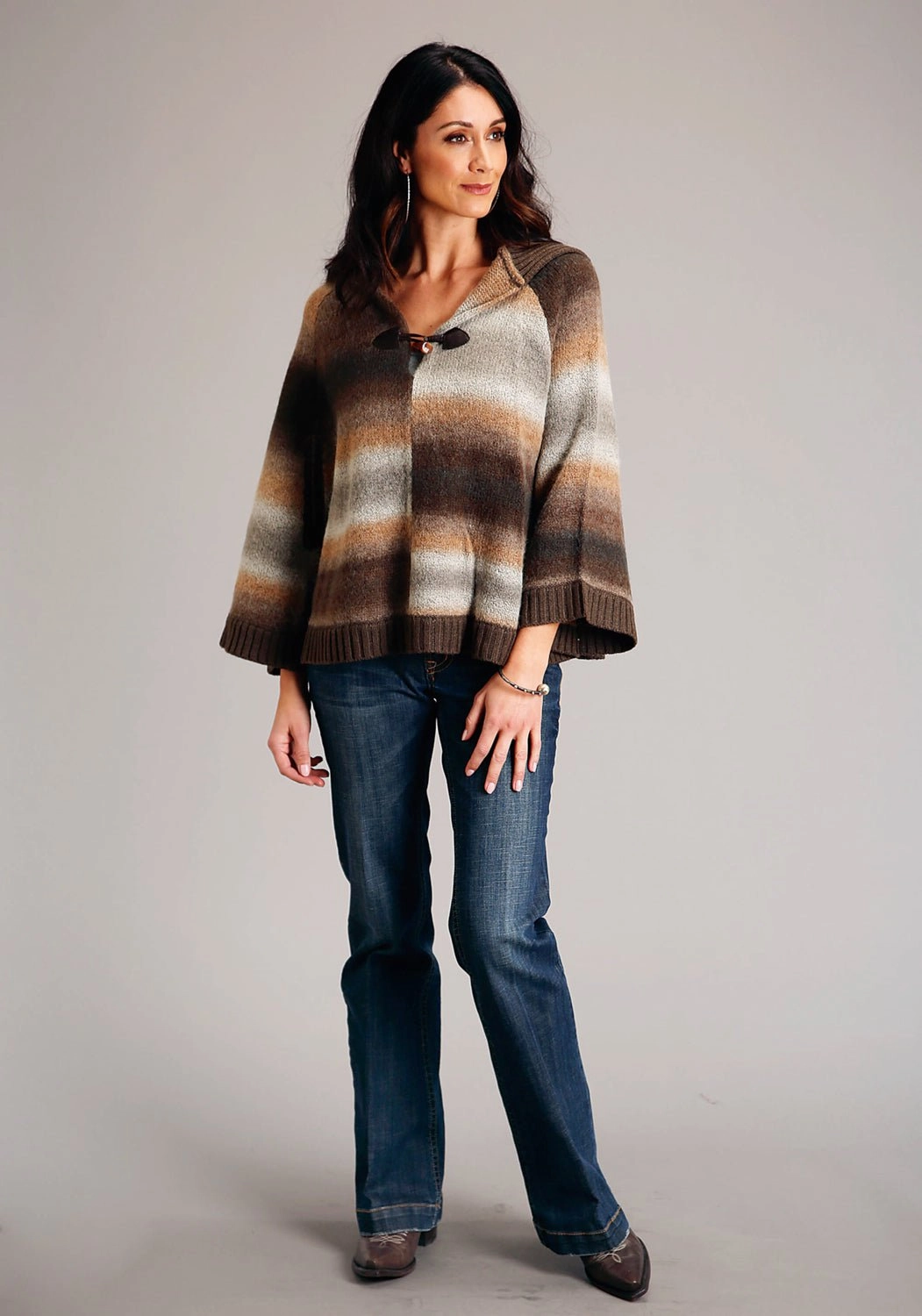 Stetson Womens Multi Stripe Ombre Multi-Color Wool Blend Poncho Layering pieces Snuggle Ready