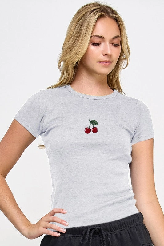 Basic Cotton Baby Rib T-shirt With Cherry Thermal Insulation