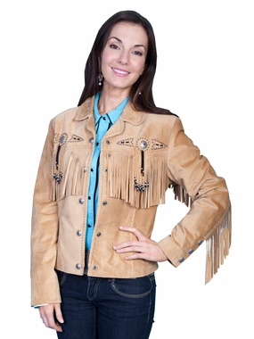 Scully Leather Womens Beaded Fringe Conchos Boar Suede Jacket Old Rust 2X Taped Seam Waterproofing