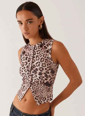 Stylish Look Blair Buttoned Tank Top - Leopard