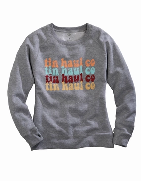 Tin Haul Womens Grey Cotton Blend Multi-Color Logo Sweatshirt Relaxed Fit