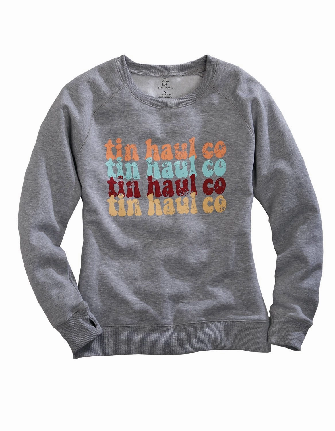 Layered Knit Style Layered Warmth Tin Haul Womens Grey Cotton Blend Multi-Color Logo Sweatshirt