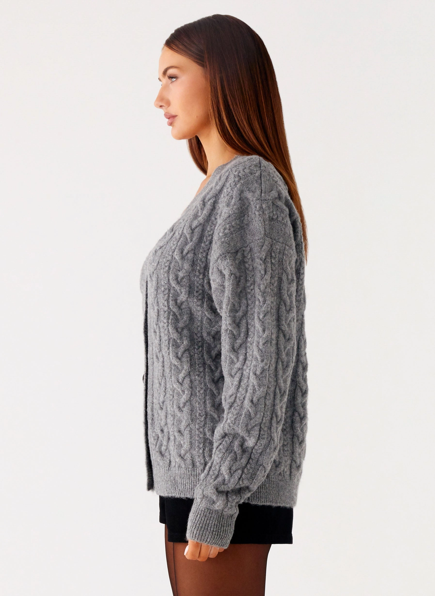 Frawley Cable Knit Cardigan - Grey DoubleStitchedSeams AntiPillTreatment