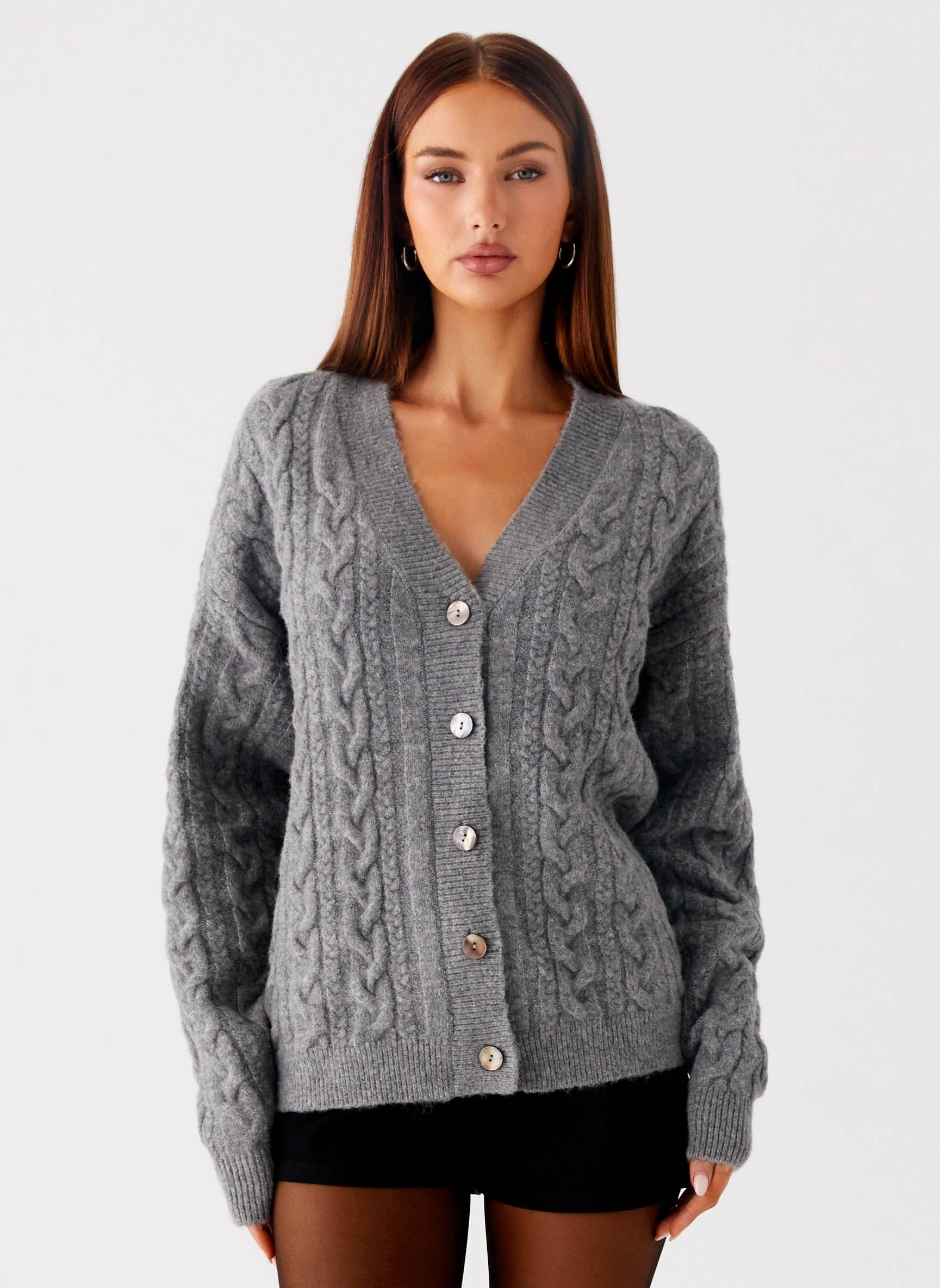 Quick Dry Blend Frawley Cable Knit Cardigan - Grey
