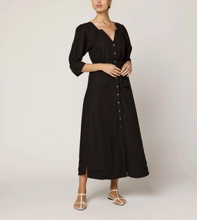 Drop Shoulder Design Paria Midi Dress | Black