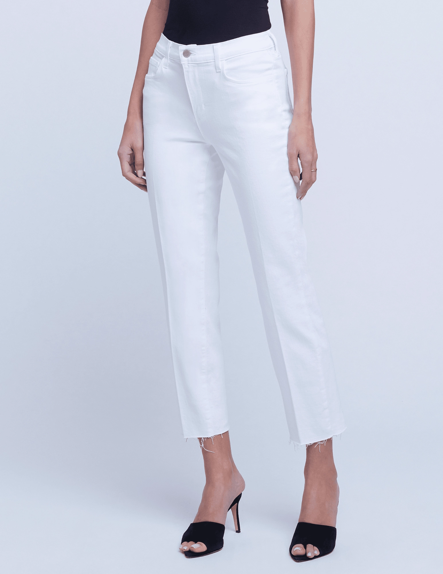 L'AGENCE Sada High Rise Cropped Slim Jeans In Blanc Trendy Cut