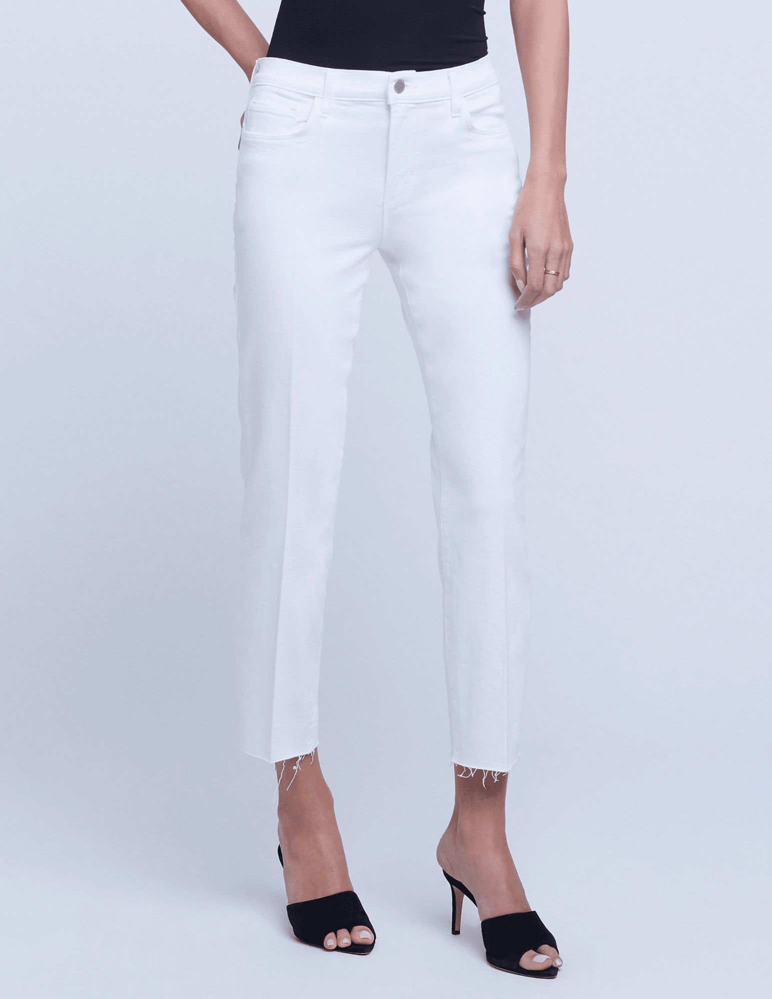 L'AGENCE Sada High Rise Cropped Slim Jeans In Blanc Traveler Gear Brunch Outfit Casual Friday
