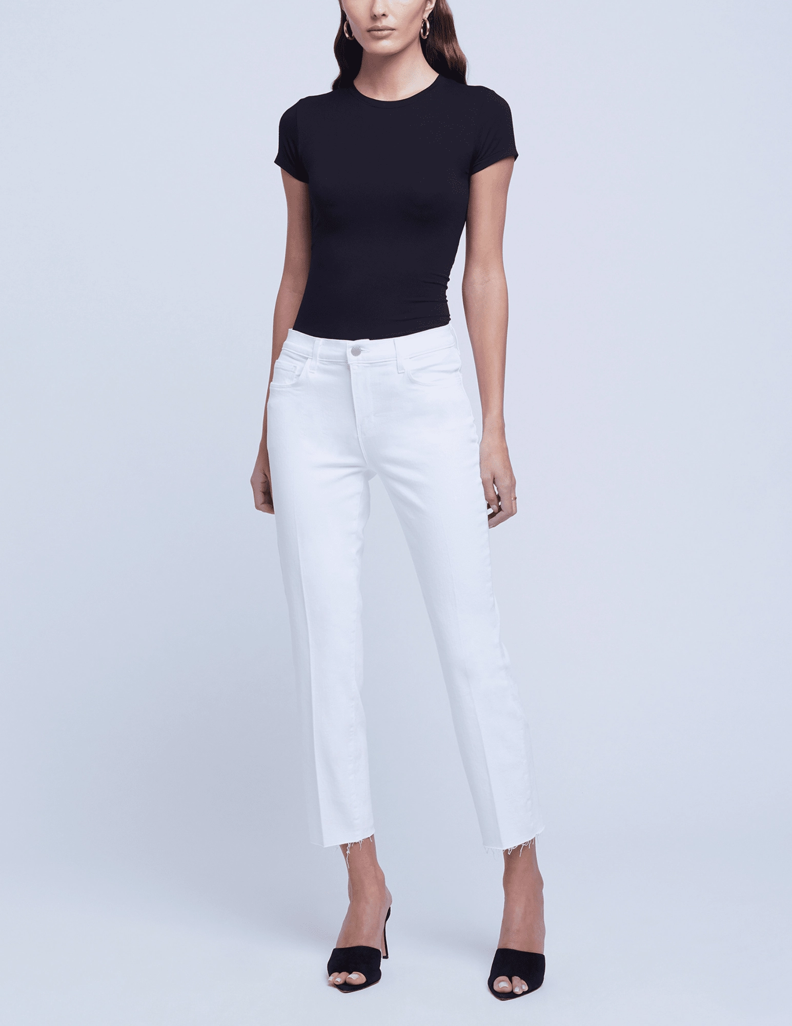 Odor Control Fabric L'AGENCE Sada High Rise Cropped Slim Jeans In Blanc