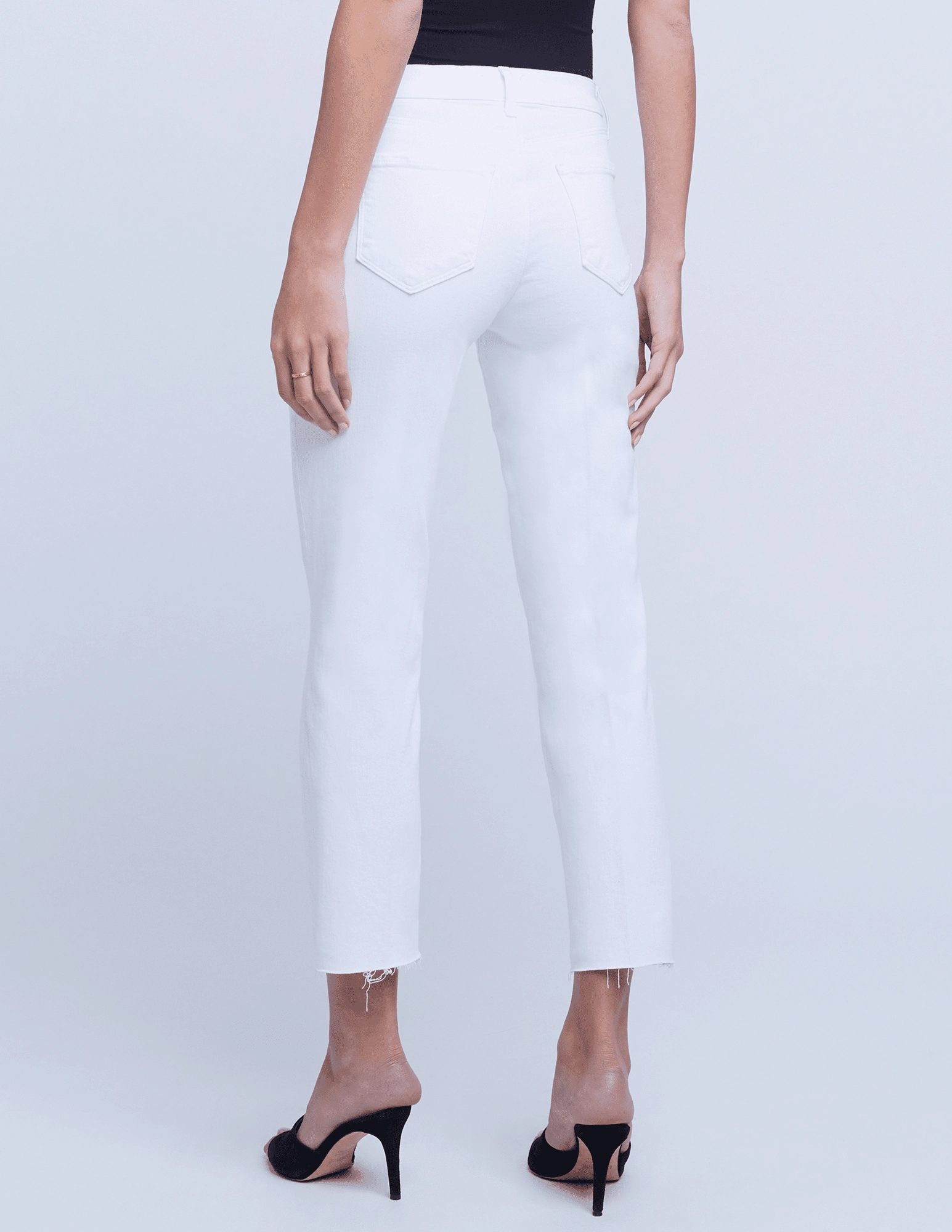 L'AGENCE Sada High Rise Cropped Slim Jeans In Blanc Base Fit Piece