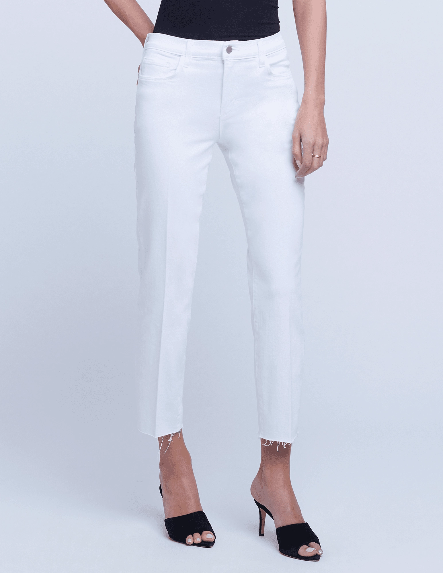 L'AGENCE Sada High Rise Cropped Slim Jeans In Blanc Effortless Look Lightweight Earthy Nature Lover