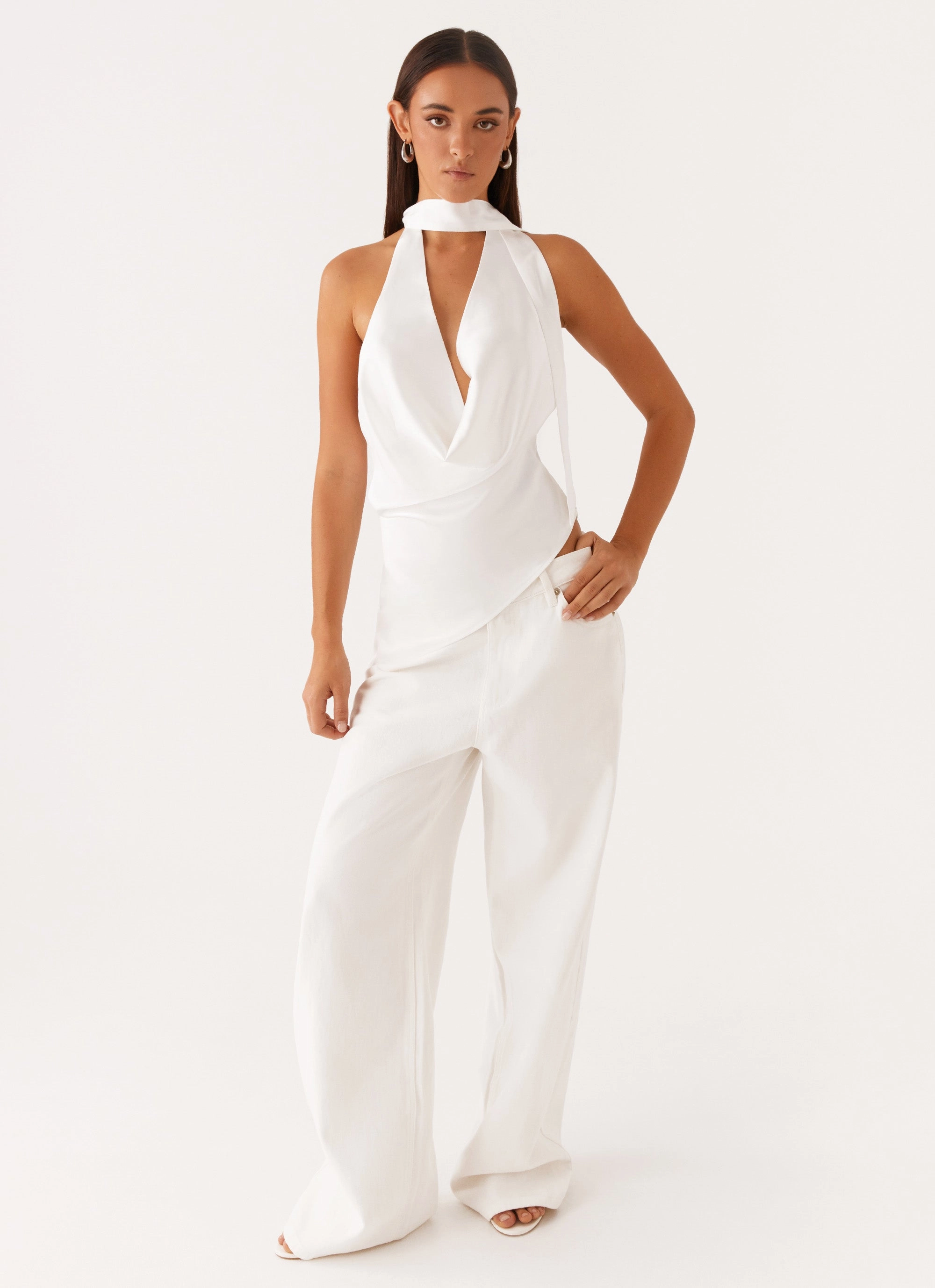 EcoFriendly Manufacturing Nina Halterneck Scarf Top - White