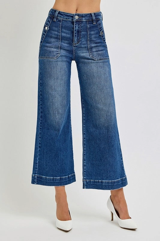 Loose Sweater Reinforced Stress Points JODIE HIGH RISE ANKLE WIDE LEG PATCH FRONT POCKET JEANS
