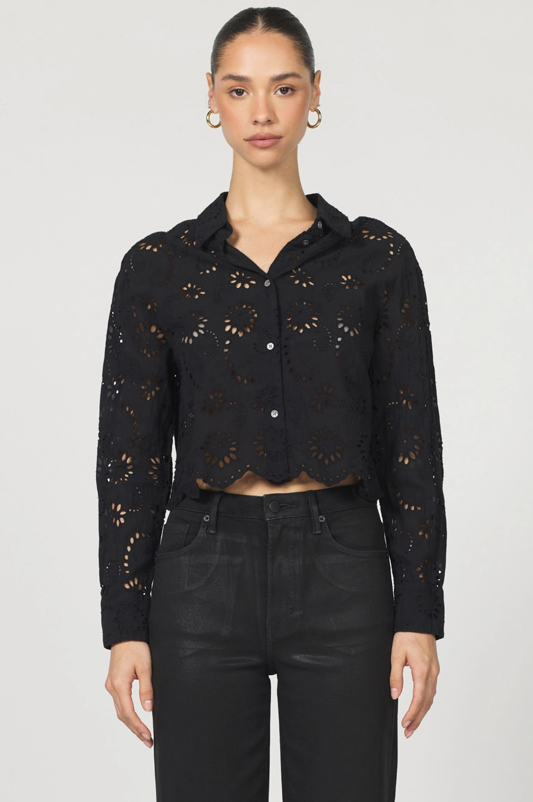 Miranda Eyelet Lace Top Denim Shirt Stylish Look