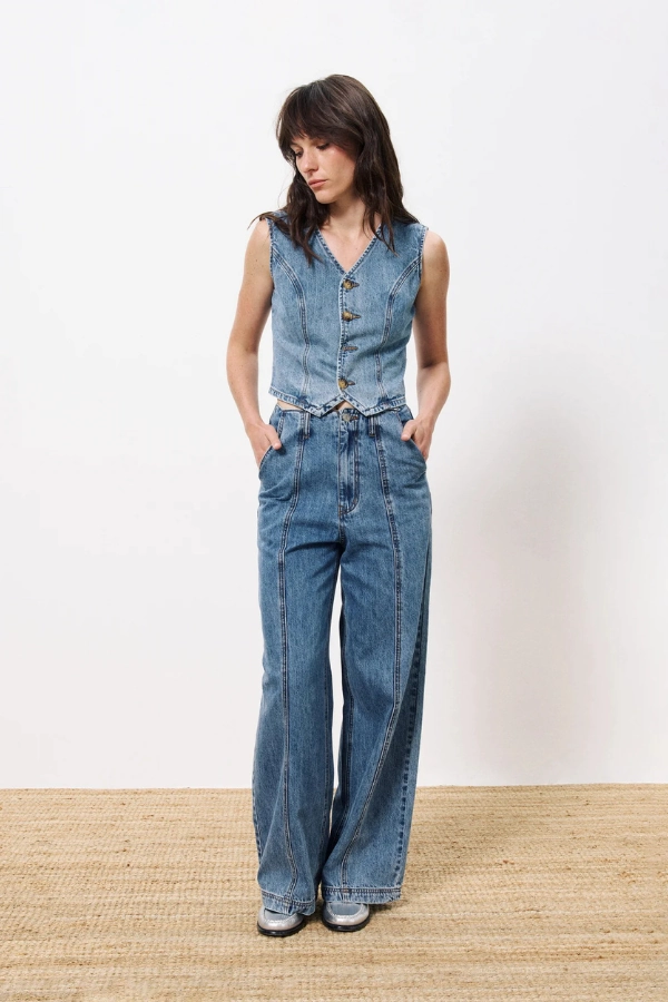 FRNCH Aela Jeans DoubleLayeredFabric Reflective Accent Stripes