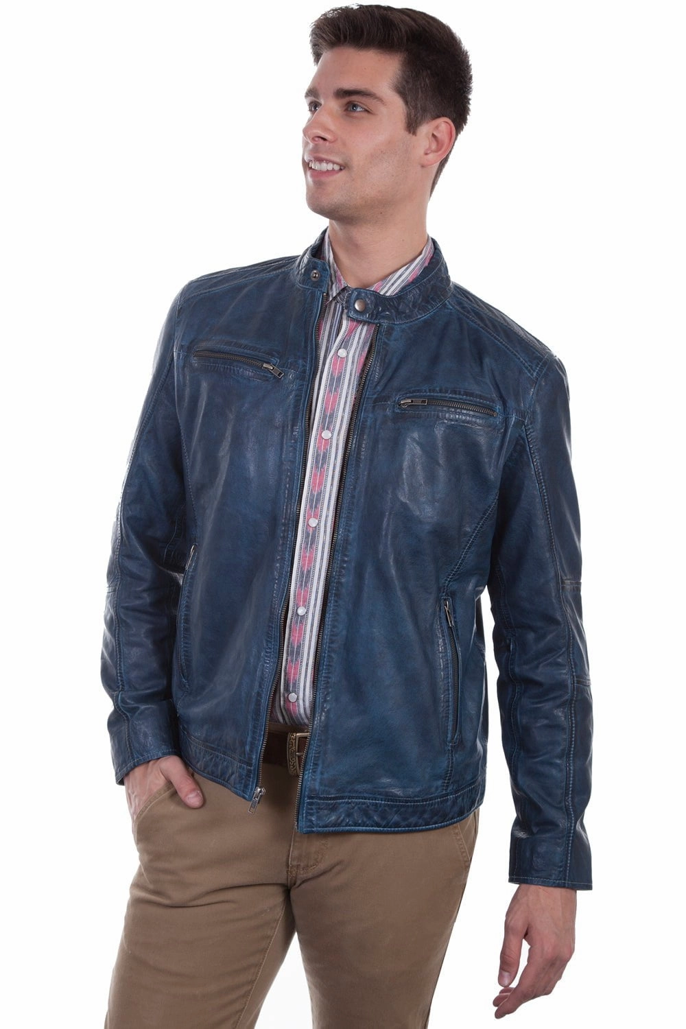 Airflow Optimization Scully Mens Denim Lamb Cafe Racer Jacket