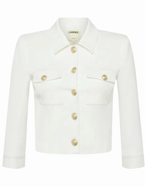L'Agence Kumi Cropped Fitted Jacket in White Workout-ready Layered Panel Design