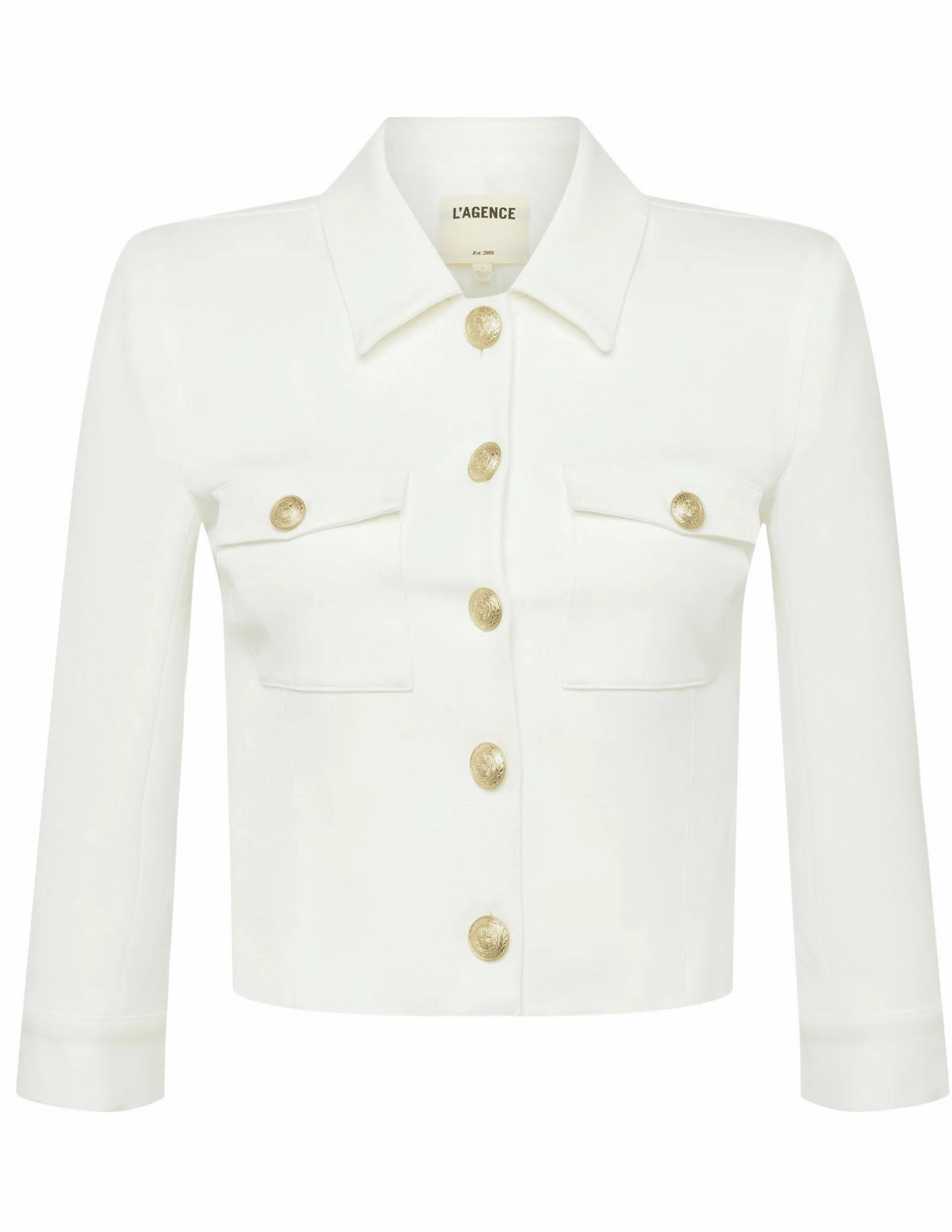 L'Agence Kumi Cropped Fitted Jacket in White Workout-ready Layered Panel Design