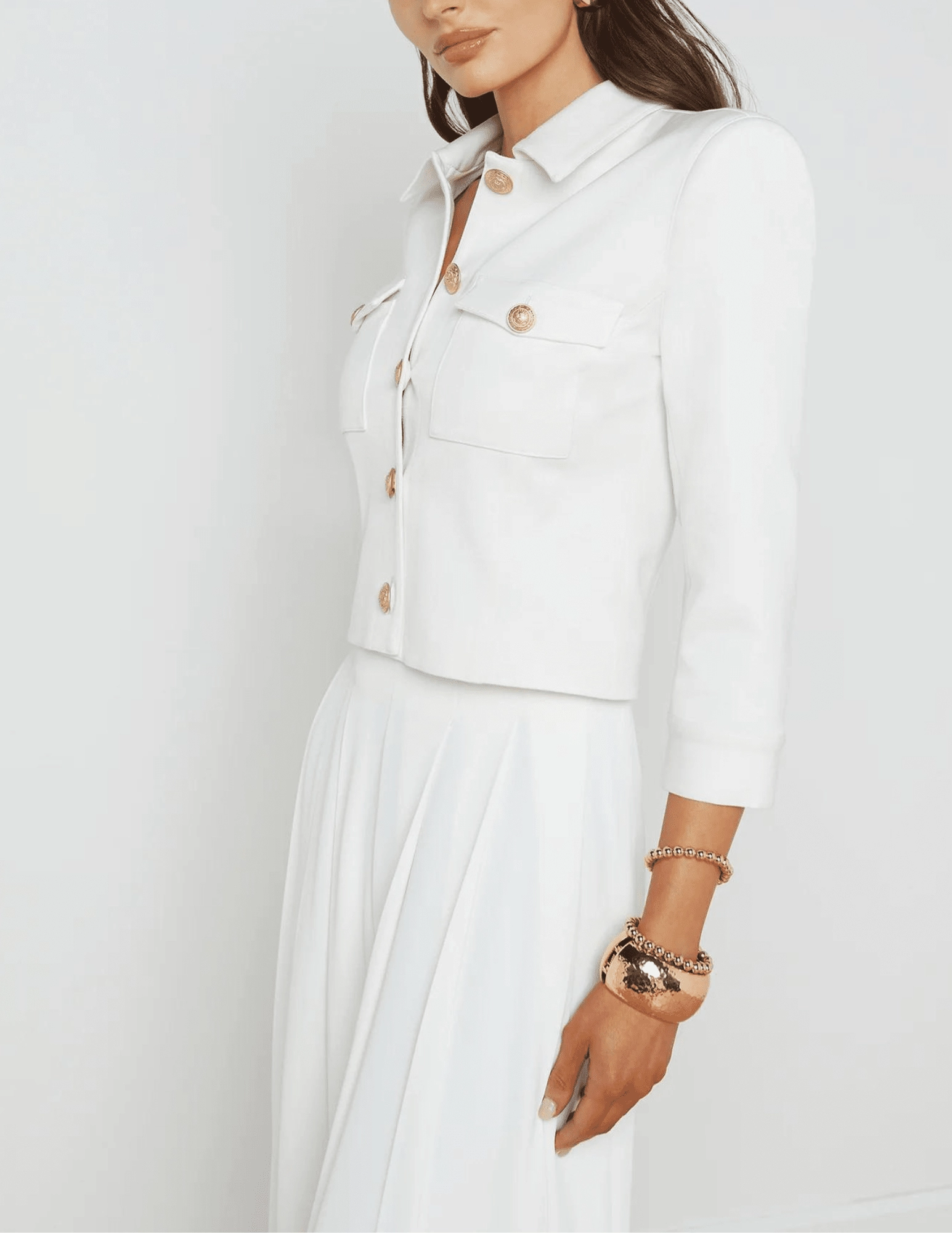 L'Agence Kumi Cropped Fitted Jacket in White Smooth Fit Lining Perfect Comfort