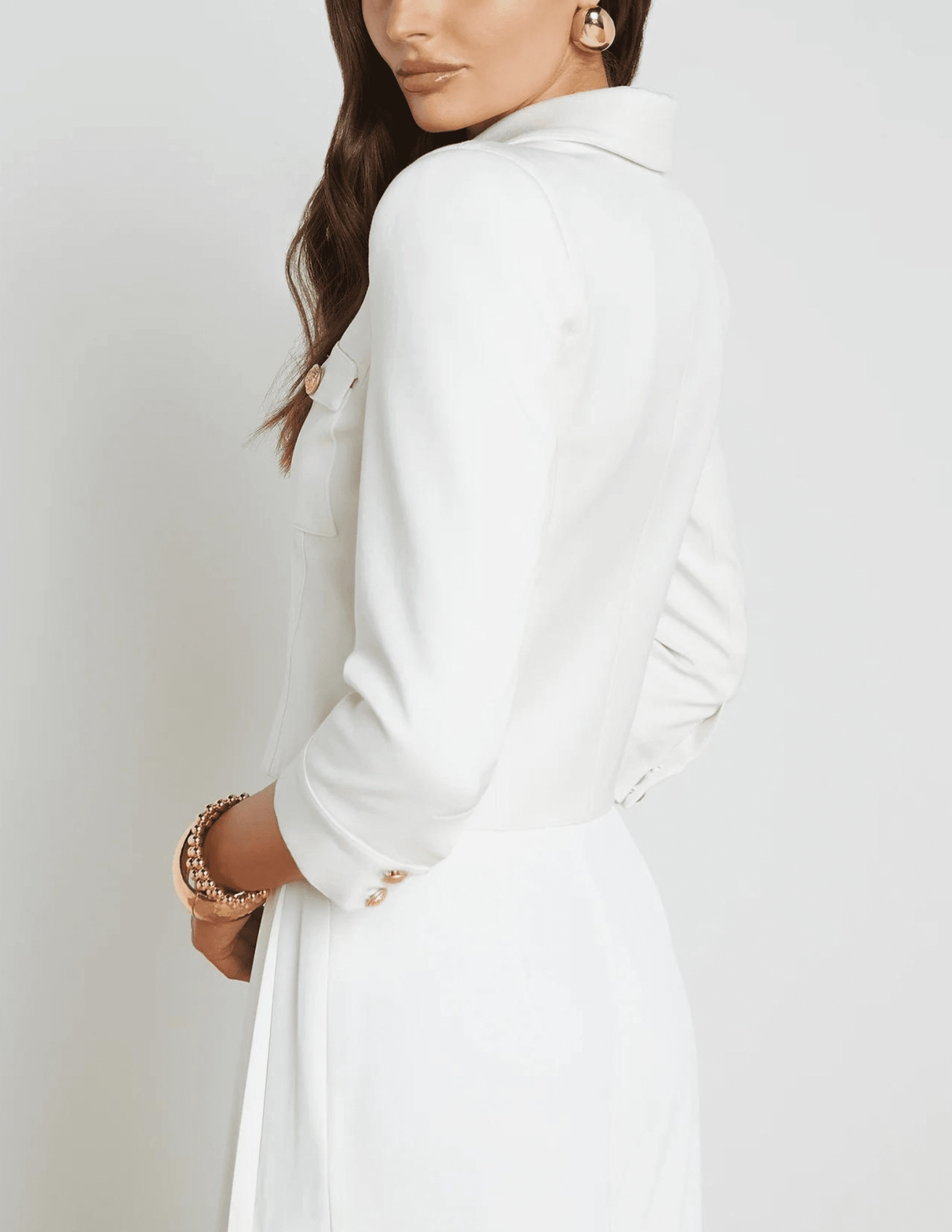L'Agence Kumi Cropped Fitted Jacket in White NonBindingWaistline Daywear