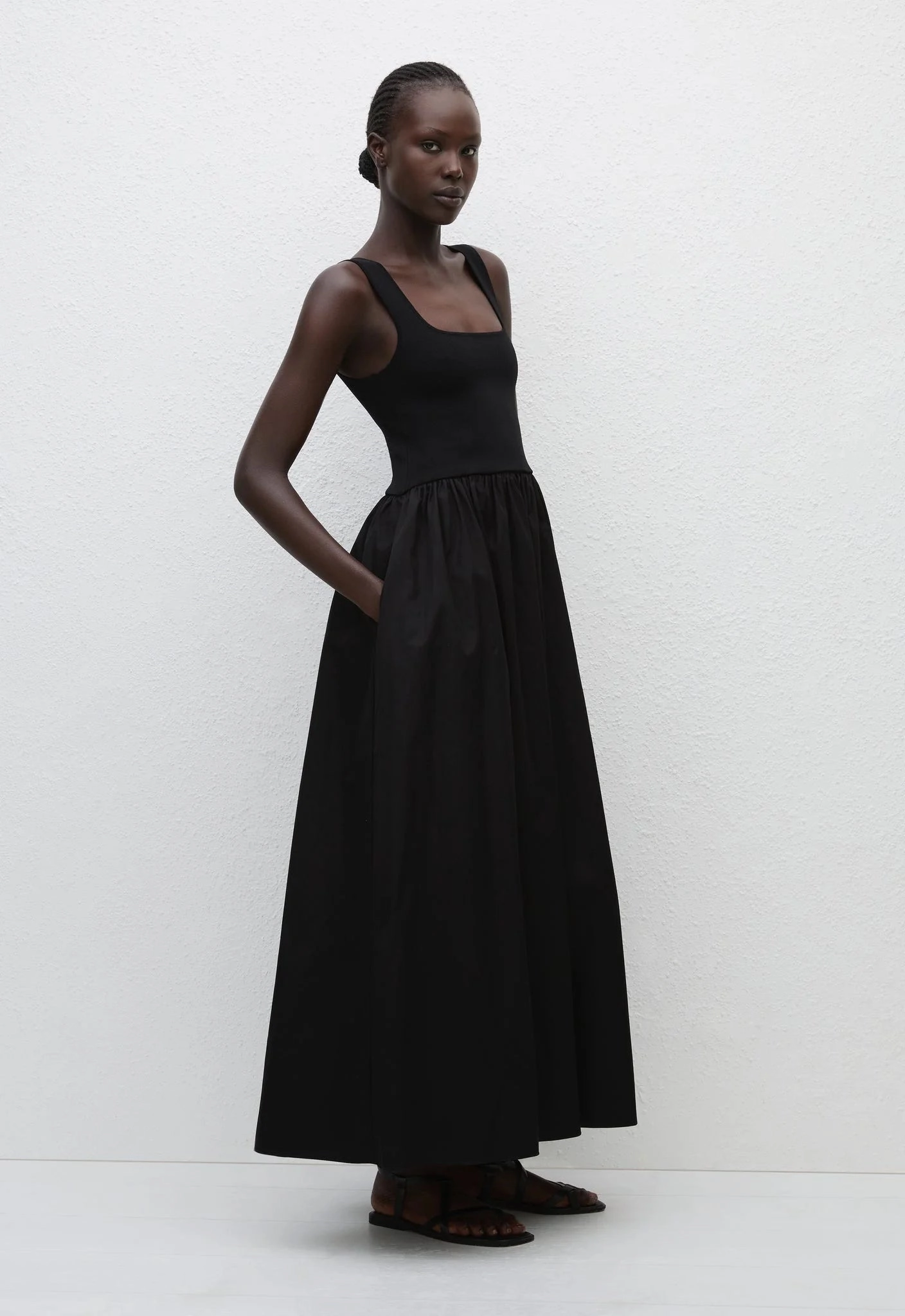 Timeless slip dress Knit and Cotton Dress in Black
