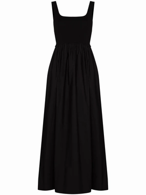 Minimal Motion Color-Blocked Knit and Cotton Dress in Black