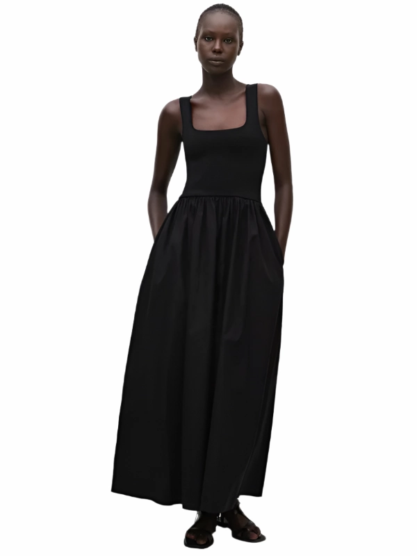 Knit and Cotton Dress in Black Art Spirit Nordic Plain