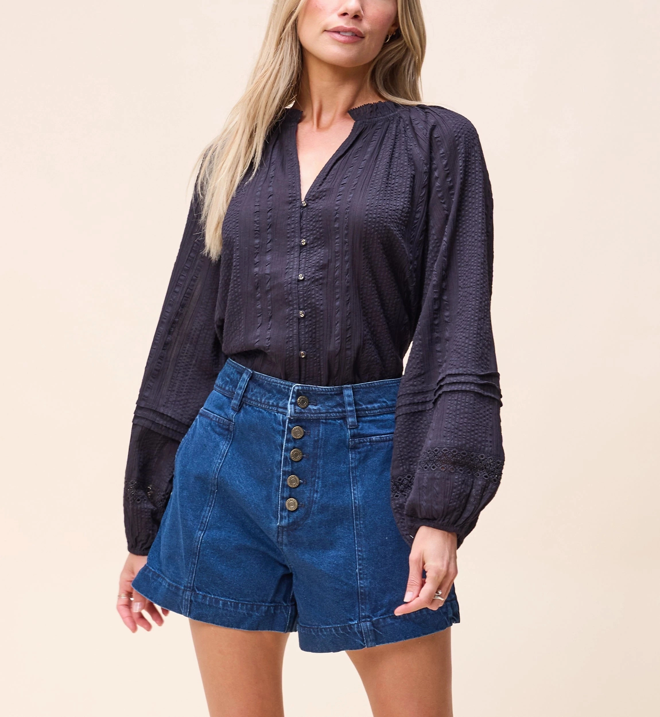 Alicia Blouse | Black Rolled Hem Detailing QuickReleaseFastenings