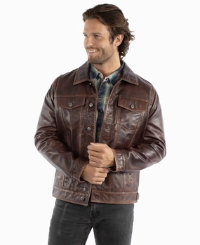 Scully Mens Washed Jean Cognac Leather Leather Jacket S Casual Style Hypoallergenic Fibers