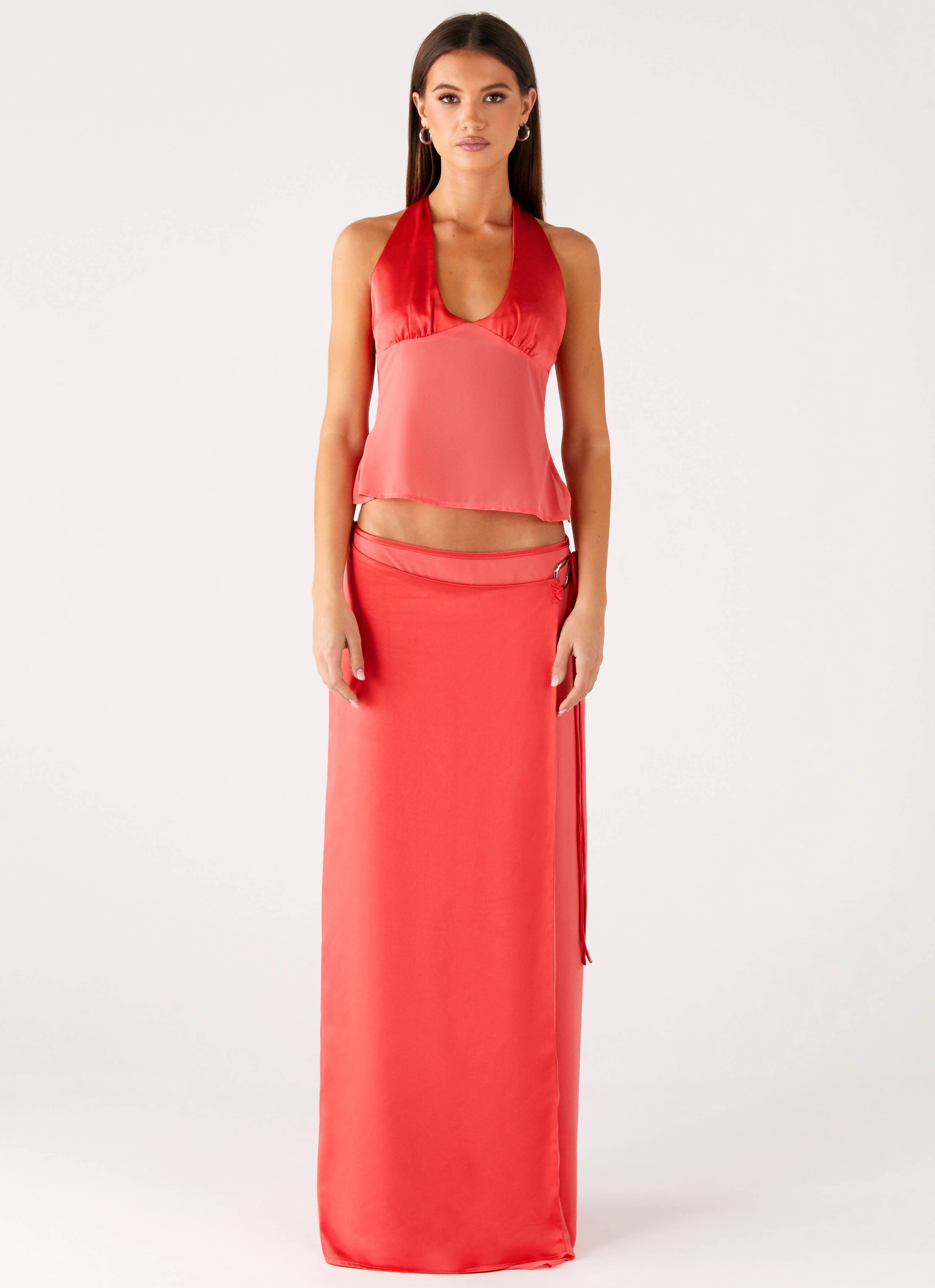 Reinforced Shoulders Casual Jacket Pollie Halter Top - Coral