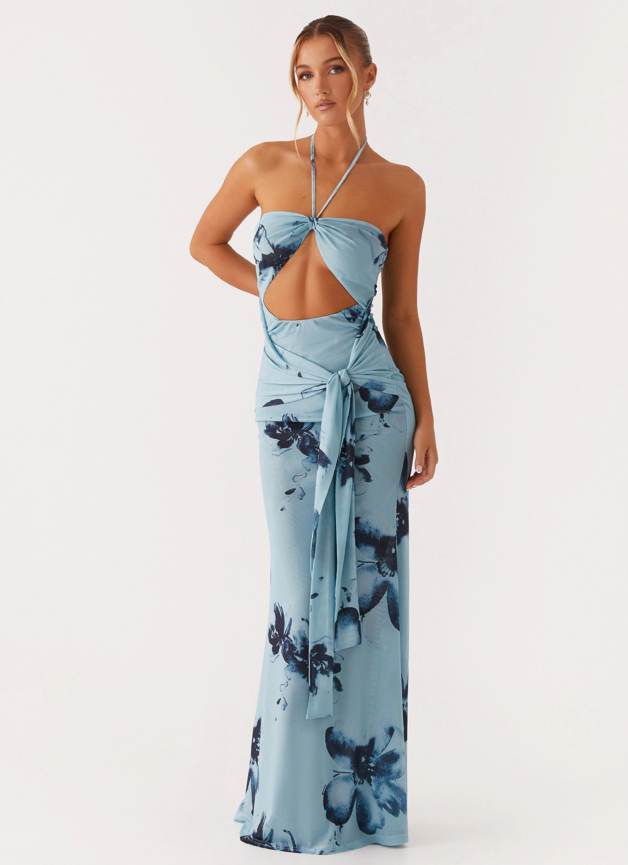 Antonia Maxi Dress - Black Blue Floral Soft Cut Sunset Hour