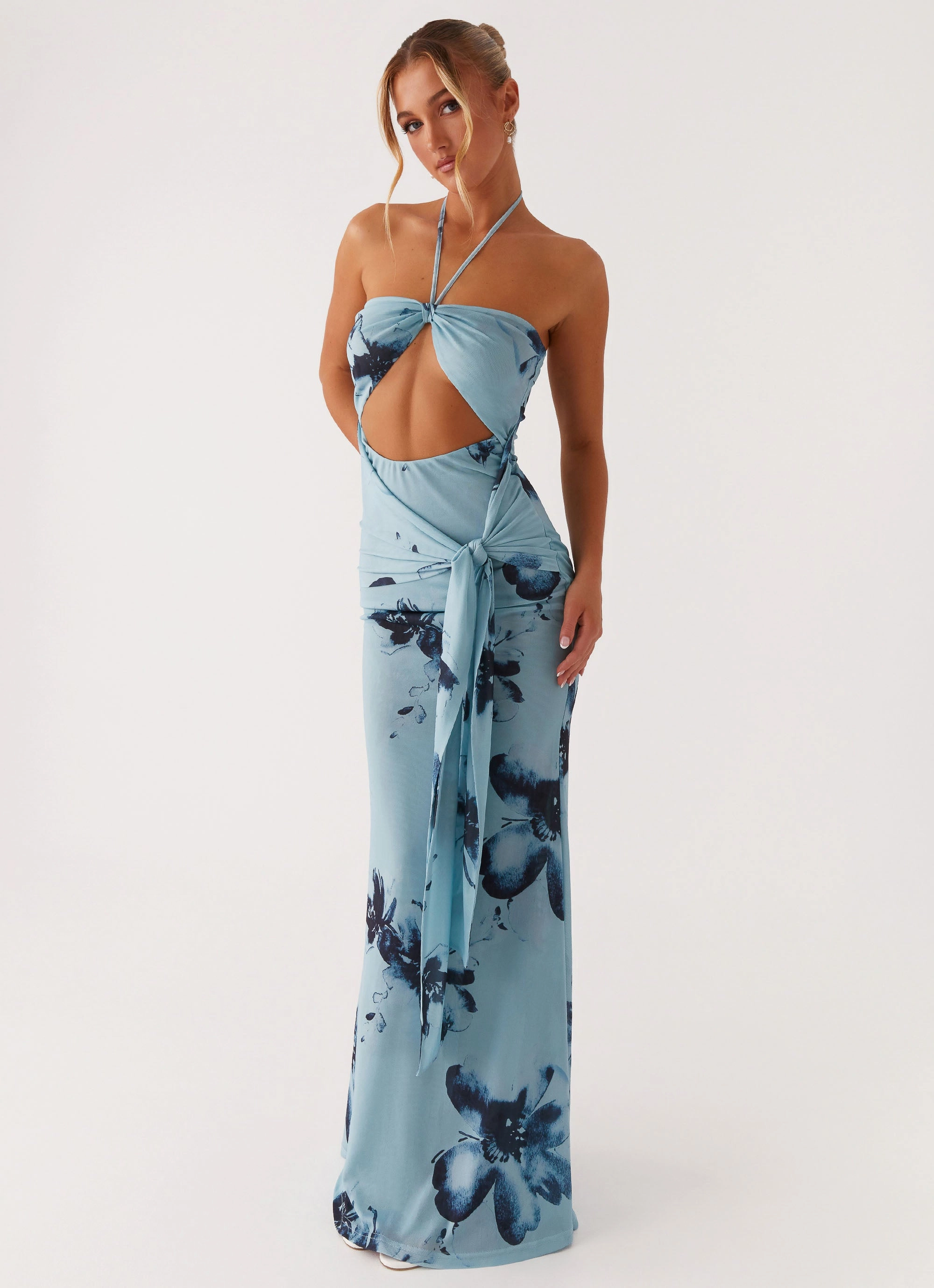 Antonia Maxi Dress - Black Blue Floral Elegant Charm
