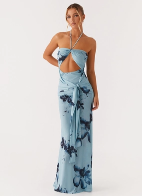 Urban Ready Sleek and Simple Antonia Maxi Dress - Black Blue Floral