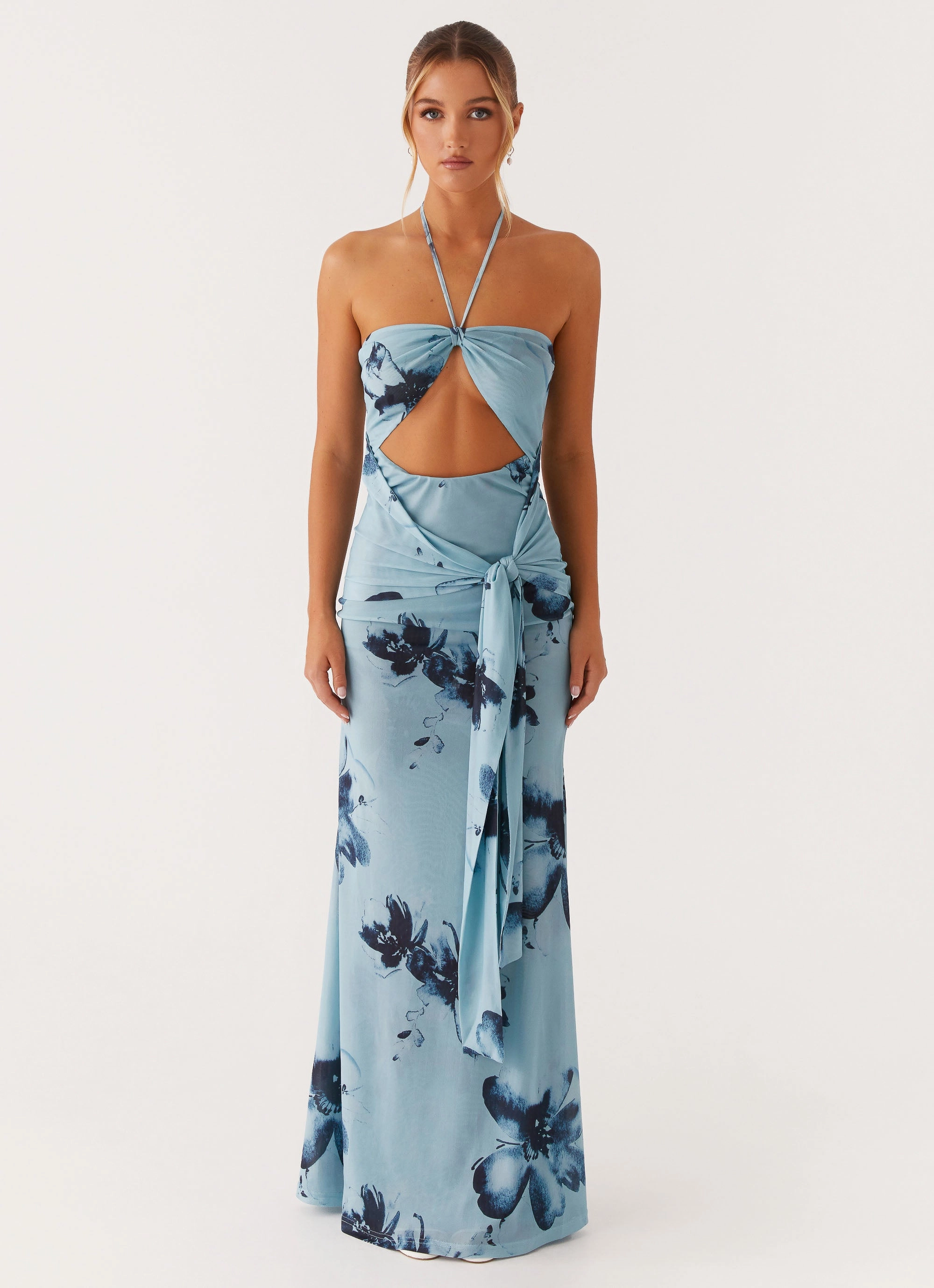 Antonia Maxi Dress - Black Blue Floral Dreamy Silhouette