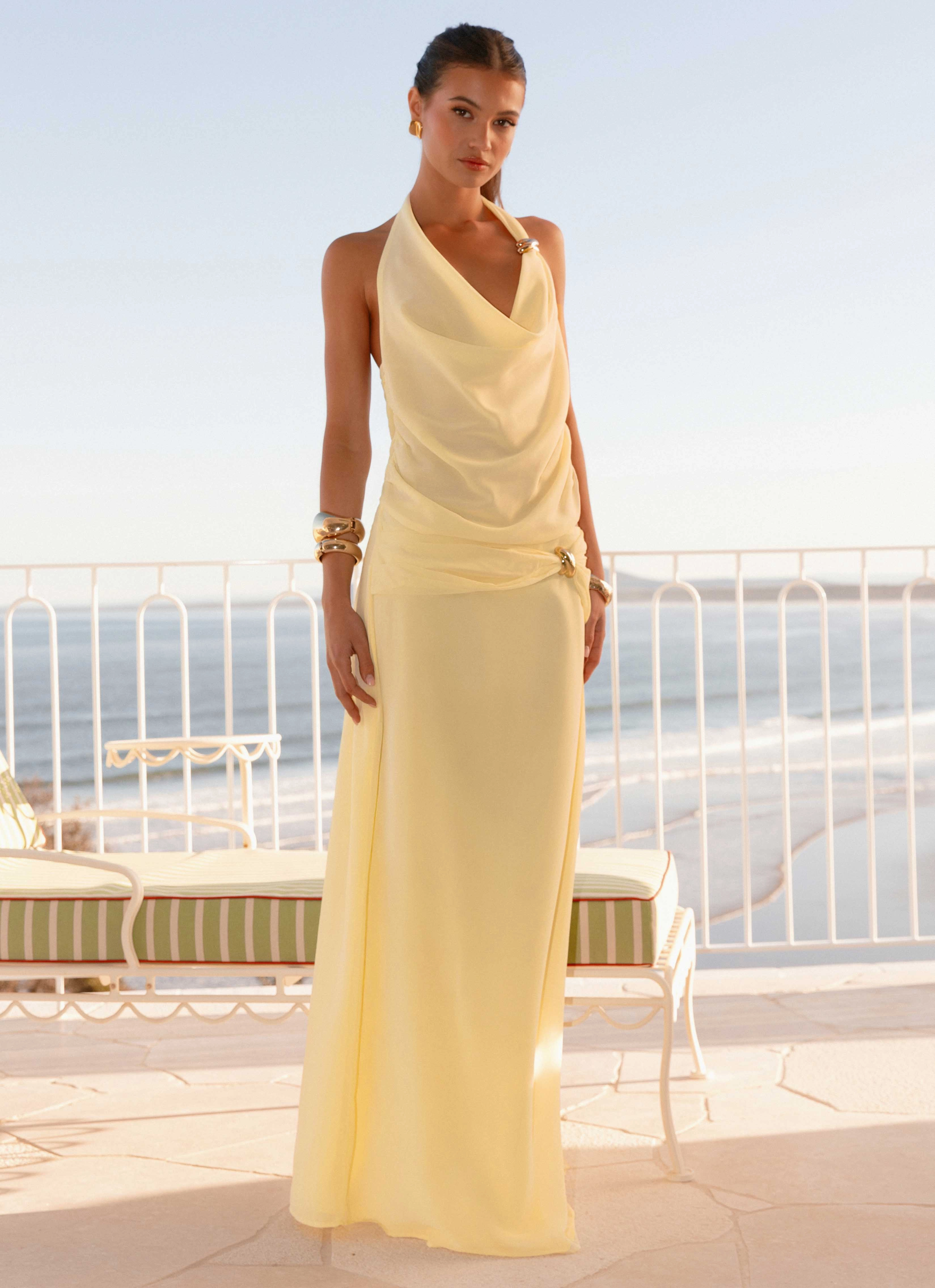 Anuhea Cowl Top - Yellow ButtonFront All Weather Performance Fabric