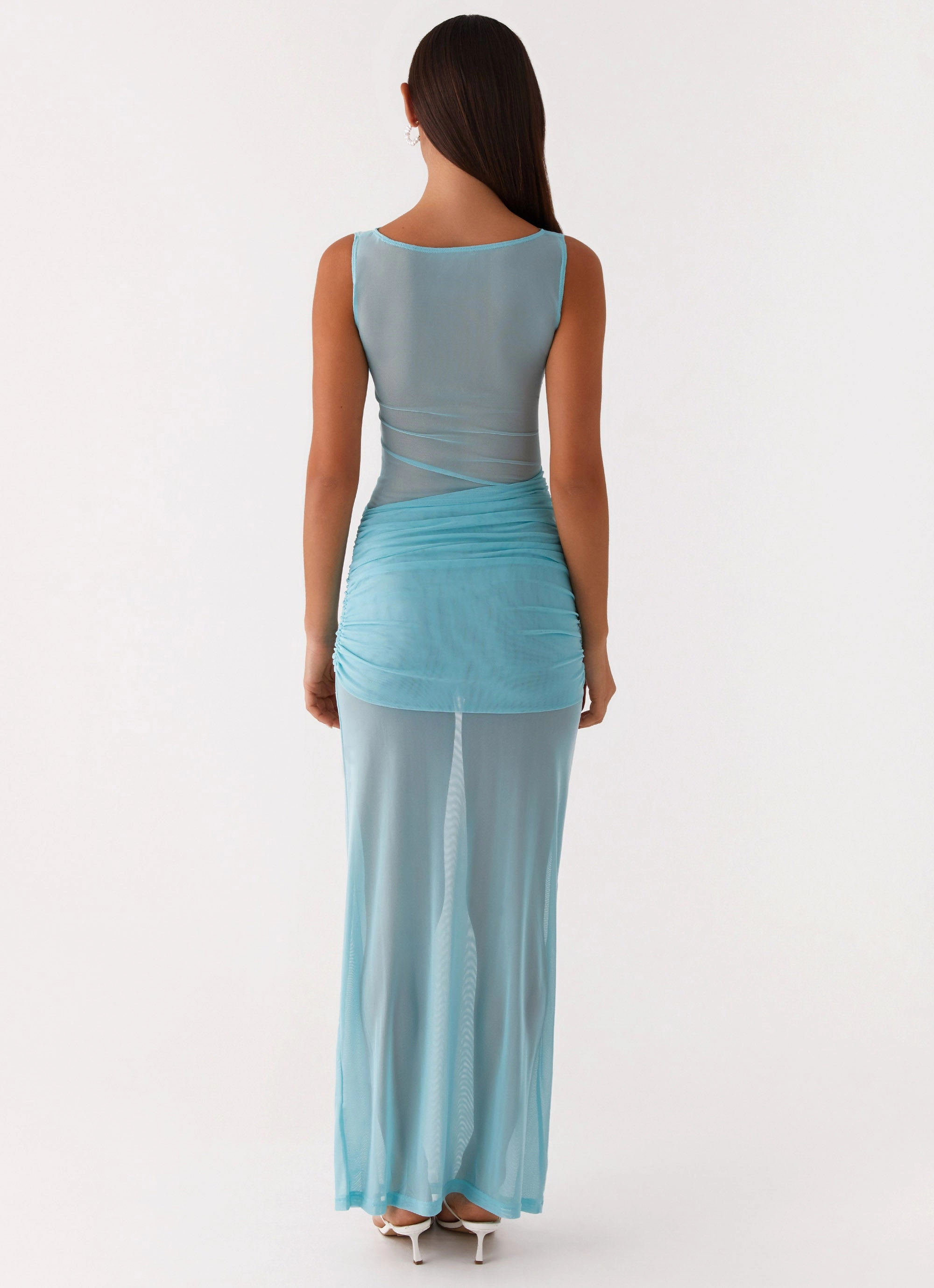 Satin Finish Elegant Appearance Apollo Maxi Dress - Aqua
