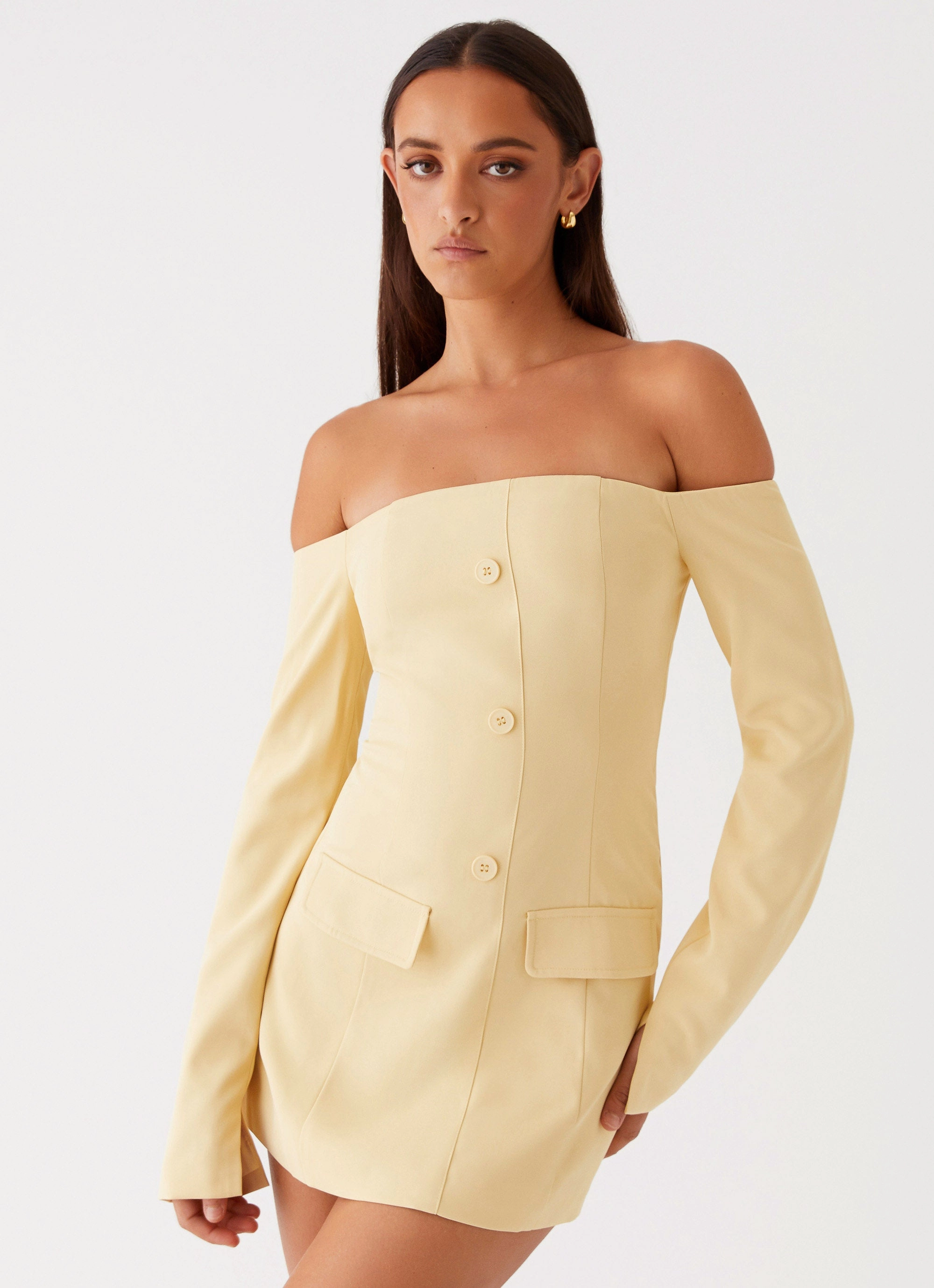 Sleek Flow Understated Glam Dominique Blazer Mini Dress - Yellow