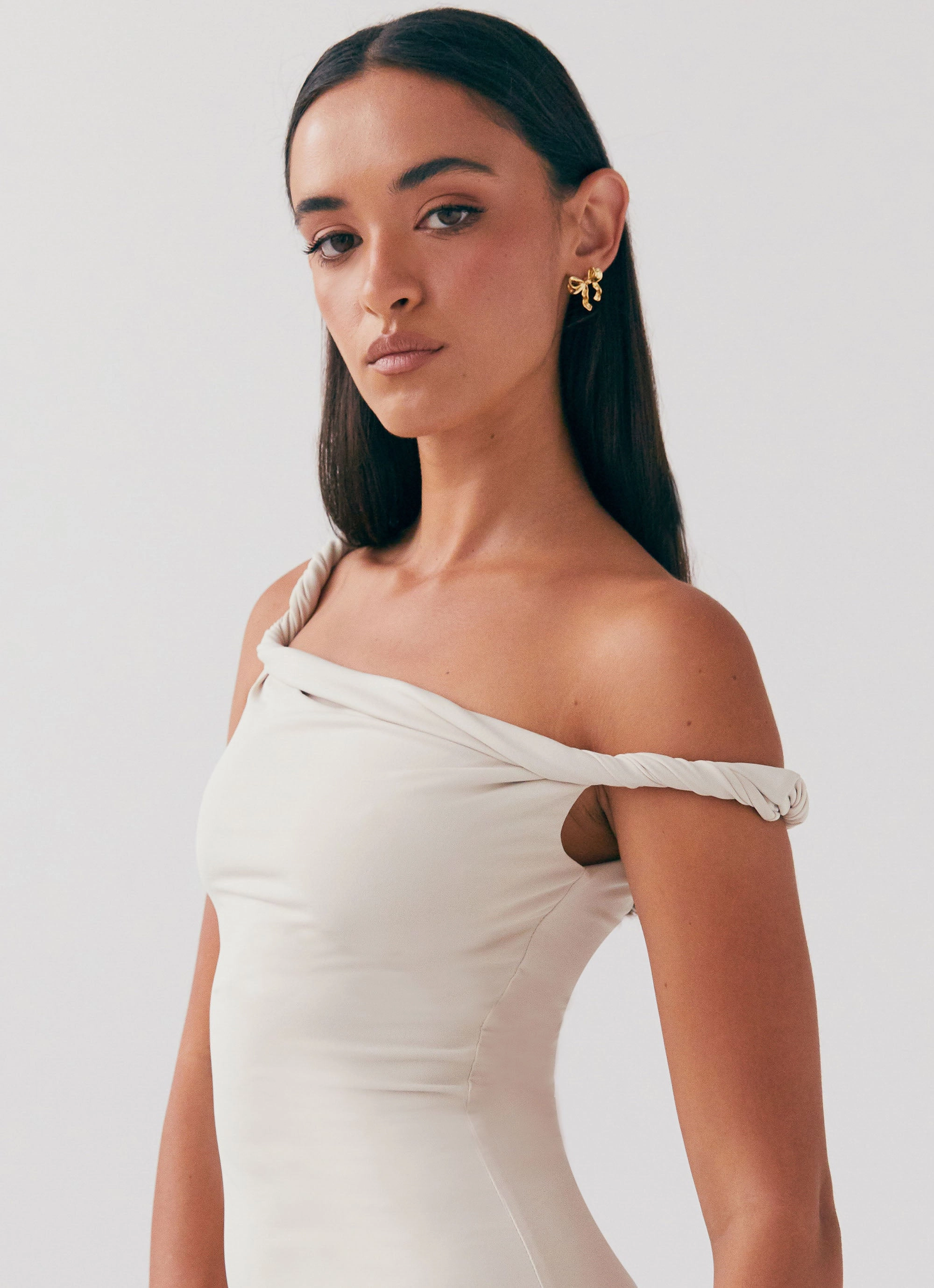 Chill Friendly Arabella Twist Shoulder Maxi Dress - Beige