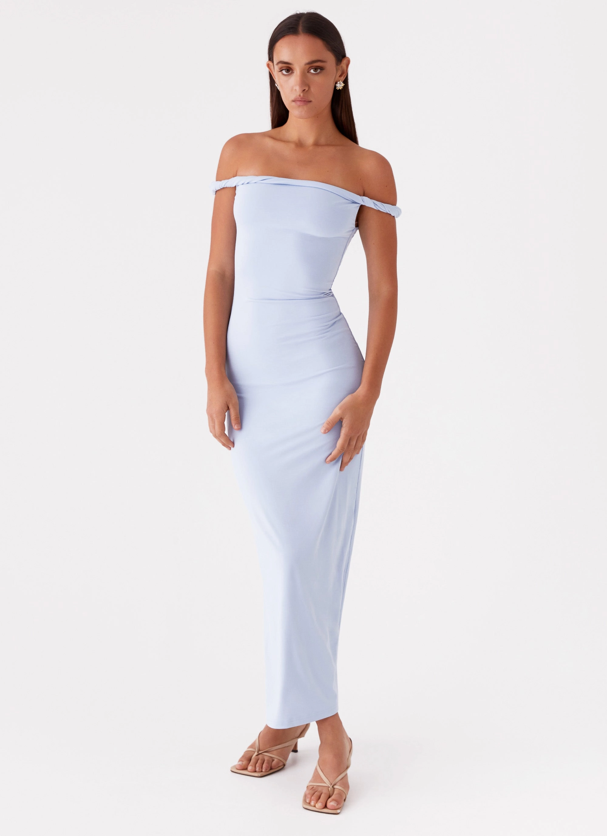 Understated Glam Fashion Essential Arabella Twist Shoulder Maxi Dress - Blue