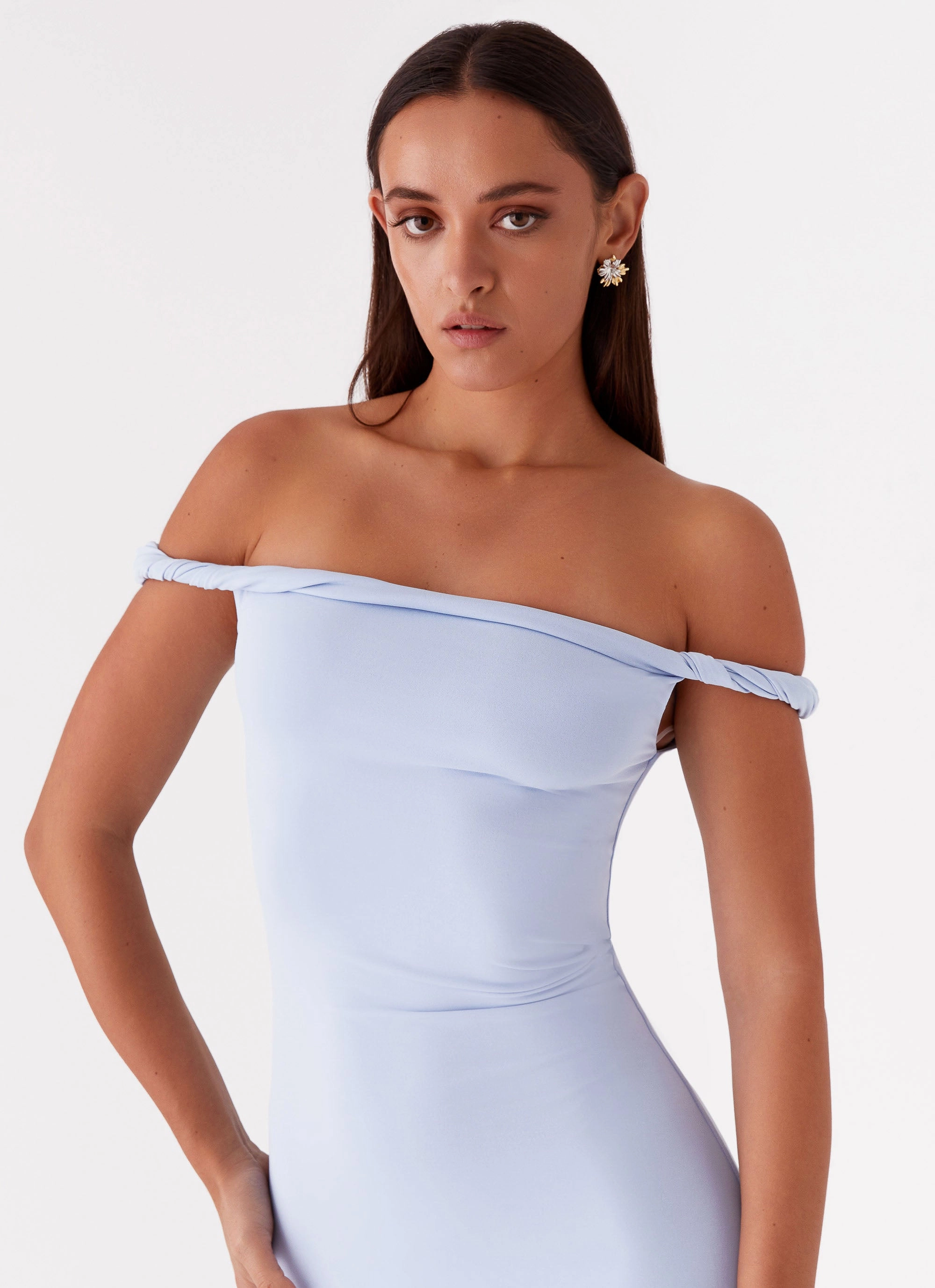 Arabella Twist Shoulder Maxi Dress - Blue Quiet Sweet