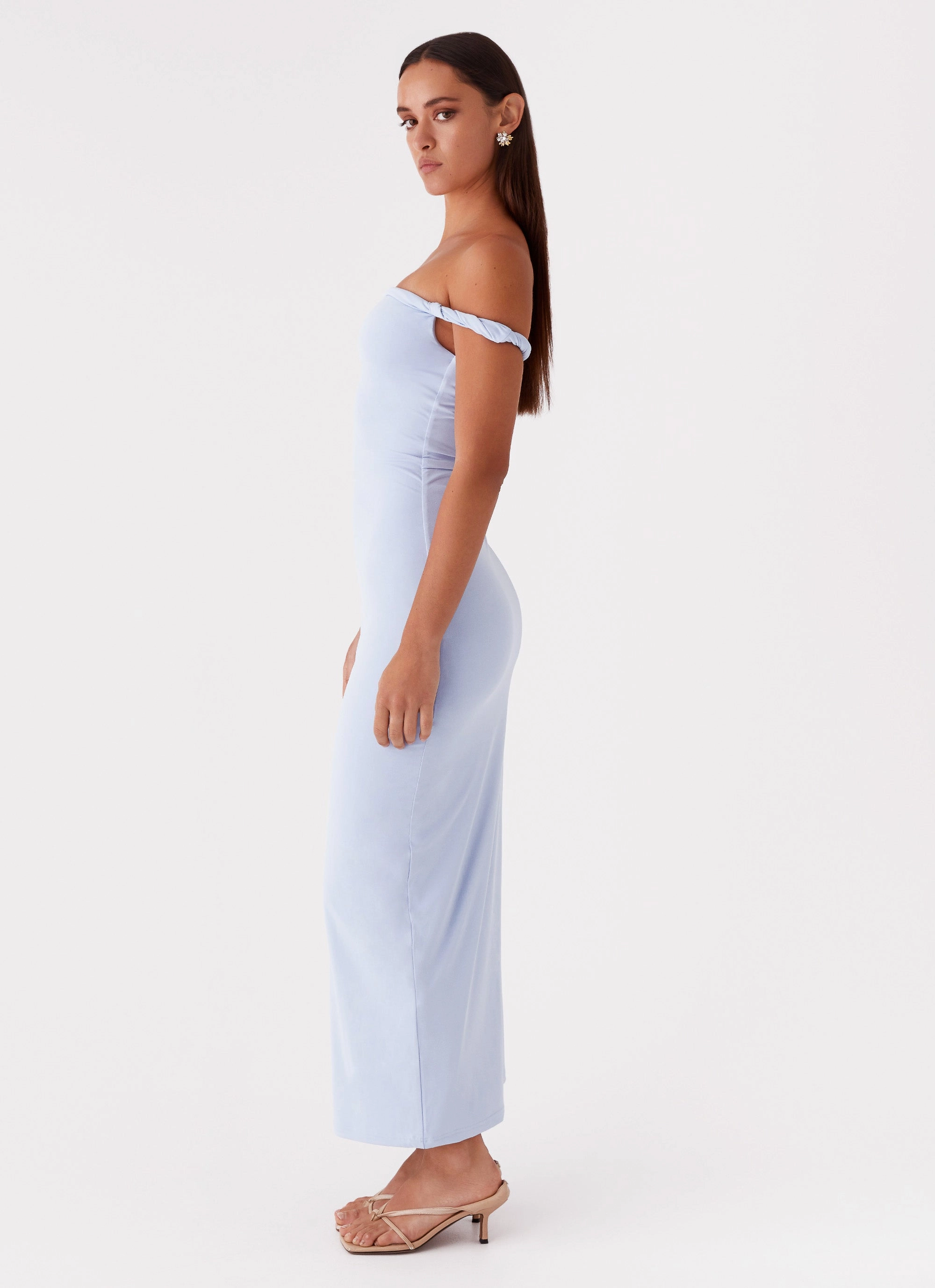 Arabella Twist Shoulder Maxi Dress - Blue Weekend Chic Functional Style