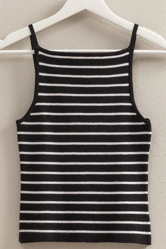 Aria Striped Knit Halter Neck Cami Top Anti Slip Grip Technology