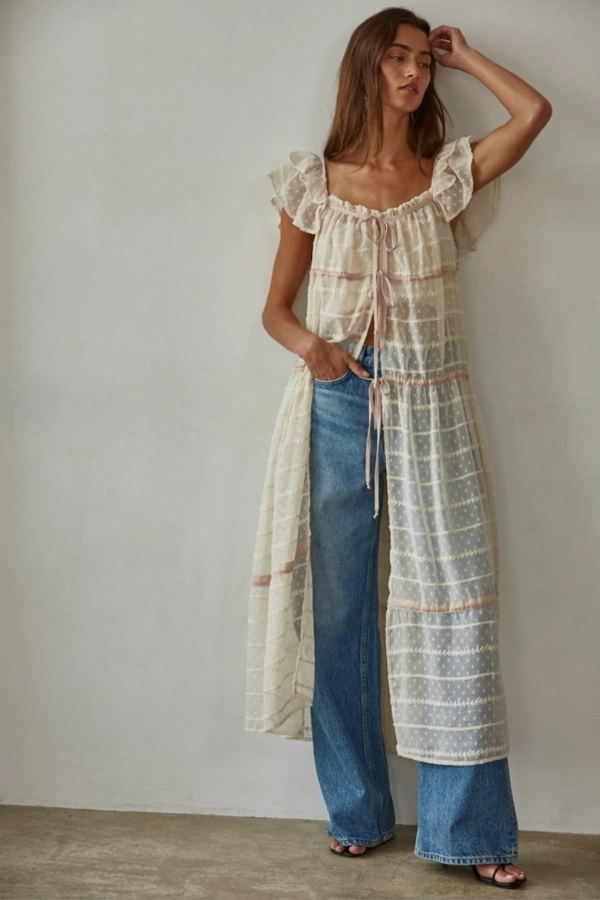 Mesh Soft Velvet-Touch Aristelle Tie Maxi Dress Top