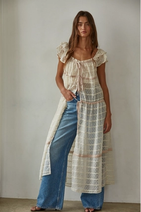 Layerable Piece Embroidered-Sleeve Aristelle Tie Maxi Dress Top