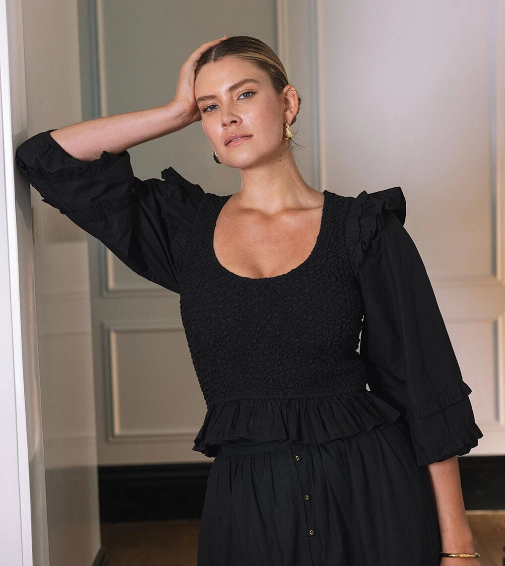 DroppedShoulder Veronika Blouse | Black